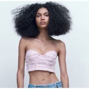 Zara Tweed Bustier Crop Top Size Small Purple Strapless Corset Sweetheart Top